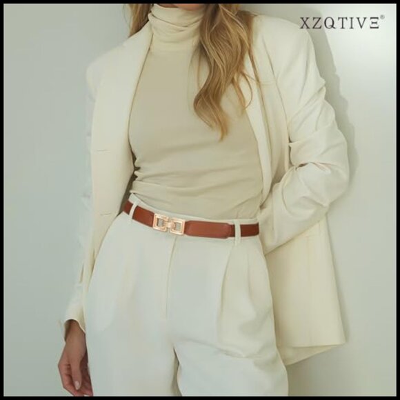Skinny Stretchy Cinch Belt with Retro Gold Buckle for Dresses main image 4